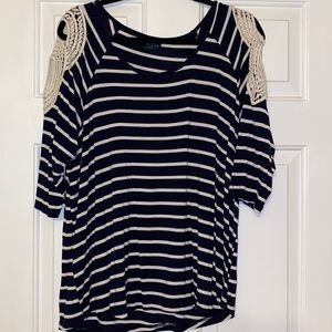 Navy & White Striped Cut Out Shoulder Top